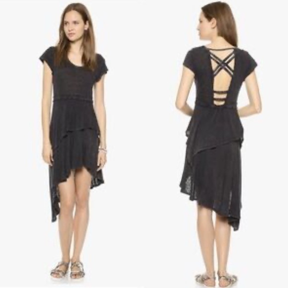 Free People Rocket Cat Boho Grunge Black Linen Cotton Blend Dress Size Medium - Picture 3 of 11